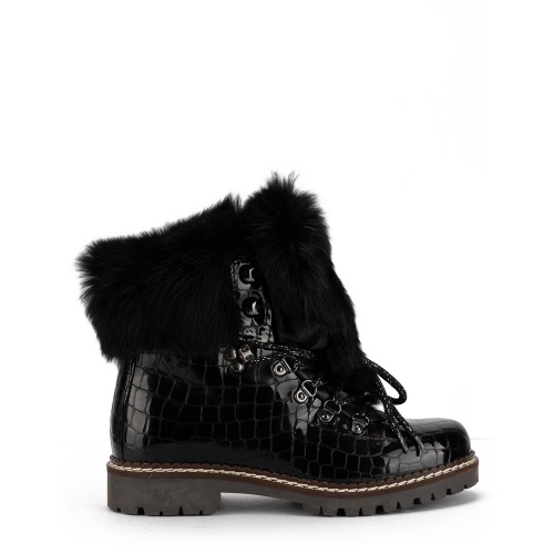 NEW ITALIA SHOES Дамски черни боти с пух - Pepina NEW ITALIA SHOES Дамски черни боти с пух
