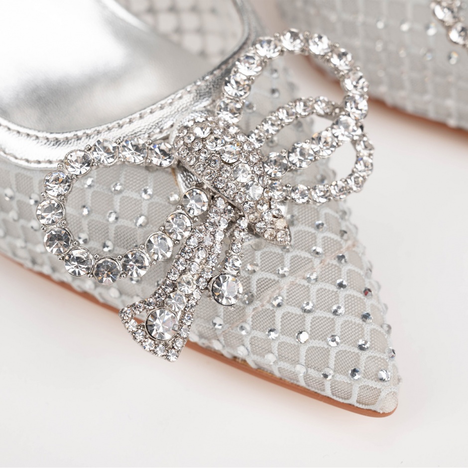 Alma En Pena Дамски сребърни обувки с панделка - изглед 5
