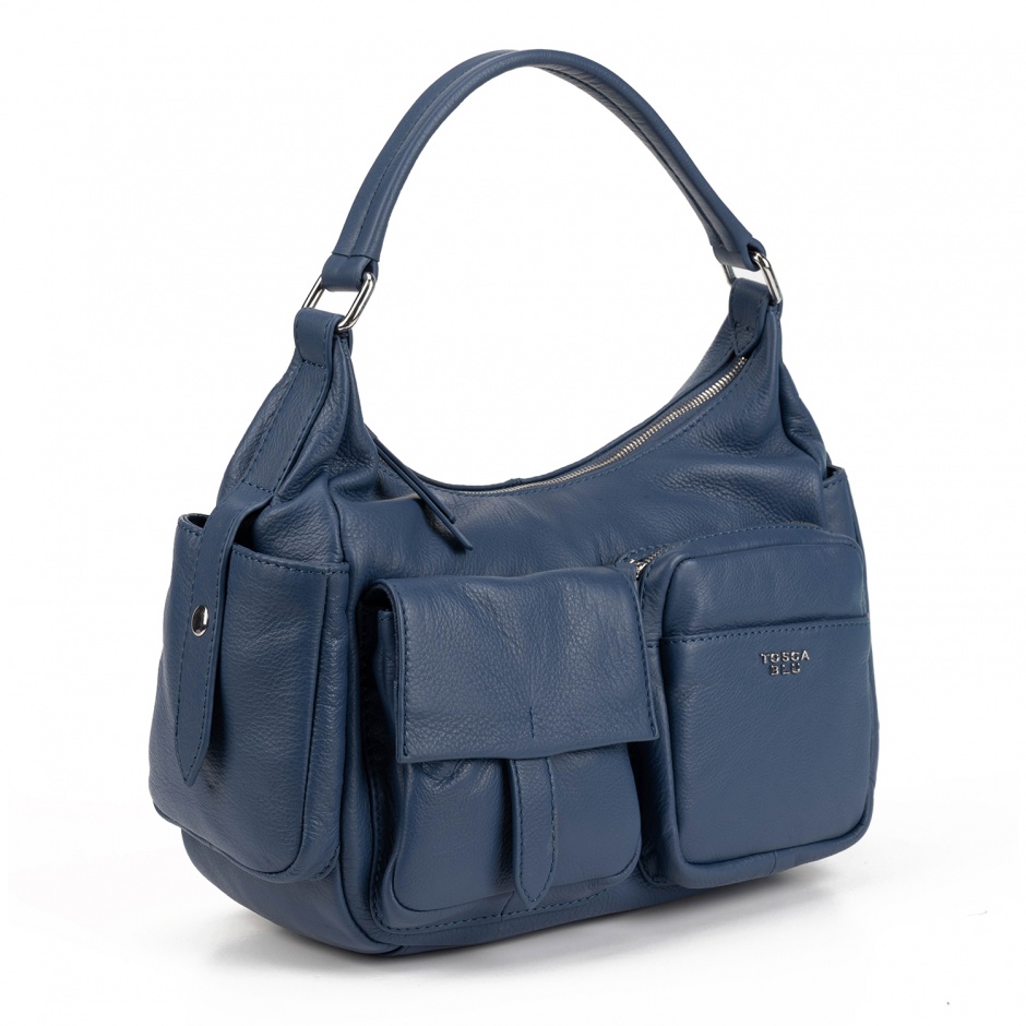 TOSCA BLU Дамска синя кожена чанта - изглед 2